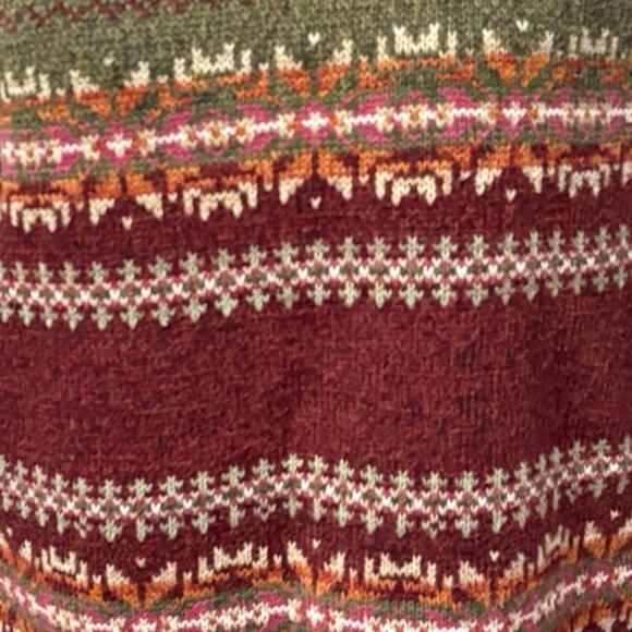 Mountain Lake Fair Isle Turtleneck Sweater PM Green Burgundy Ramie Cotton - Picture 6 of 6